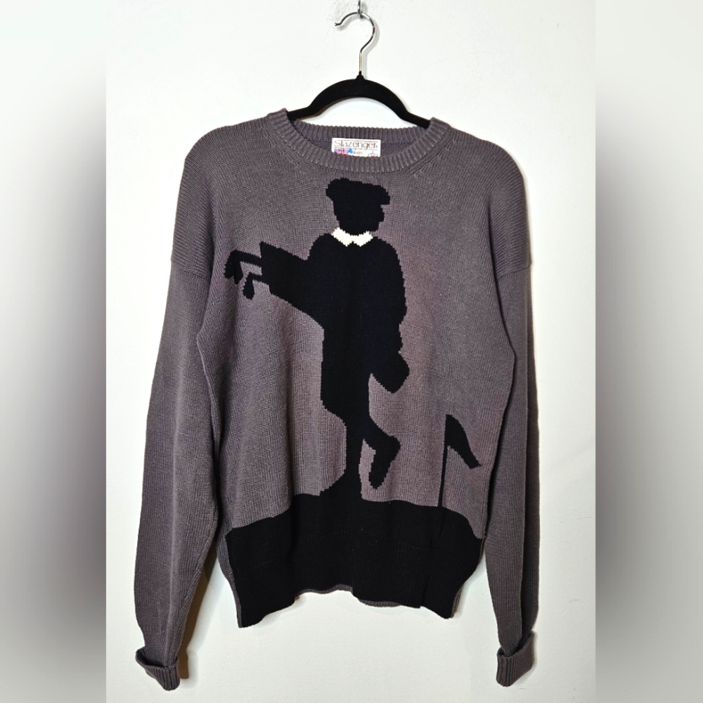 Slazenger Vintage Golf Silhouette Gray Pullover Sweater Masters‎ Mens Medium